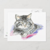 Carte Postale Chat de repos - Collection d'aquarelle animale (Devant / Derrière)