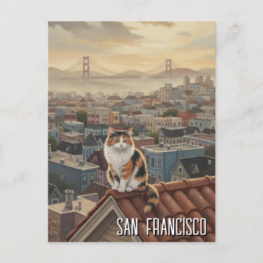 Carte Postale Chat de San Francisco sur un toit (Devant)