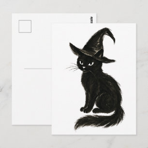 Carte Postale Chat de sorcière – Illustration d'Halloween à l'en