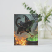 Carte Postale Chat de sorcière noir adorable faisant des potions (Debout devant)