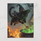 Carte Postale Chat de sorcière noir adorable faisant des potions (Devant)