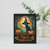Carte Postale Chat de sorcière noire Halloween et Citrouille de  (Debout devant)