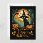 Carte Postale Chat de sorcière noire Halloween et Citrouille de  (Devant / Derrière)