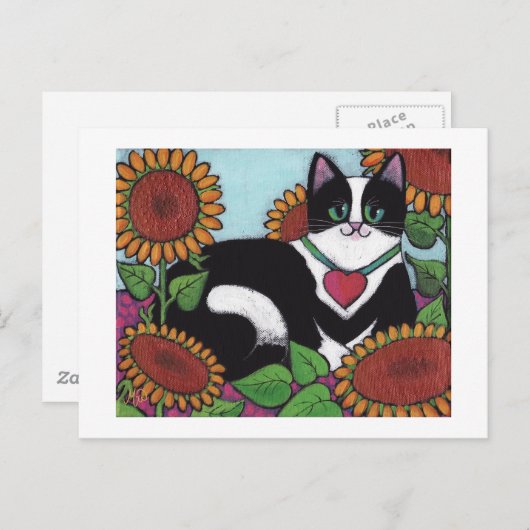 Carte Postale Chat de tournesol (Devant / Derrière)