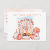 Carte Postale Chat de voeux d'automne sur Porte-Pas Cosy automne (Devant / Derrière)