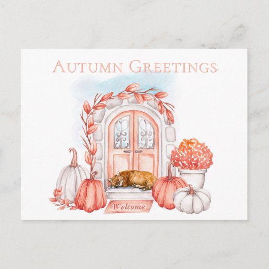 Carte Postale Chat de voeux d'automne sur Porte-Pas Cosy automne (Devant)