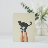 Carte Postale Chat d'équilibrage sur Chaussettes rayées, Amoureu (Debout devant)