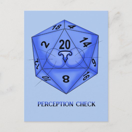 Carte Postale Chat. Dés 20. Vérification de la perception (Devant)
