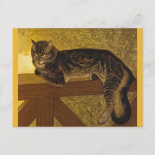 Carte Postale Chat d'été sur Balustrade Art Vintage