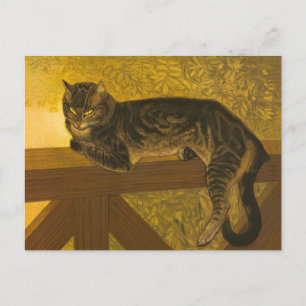 Carte Postale Chat d'été sur Balustrade Vintage Portrait de chat