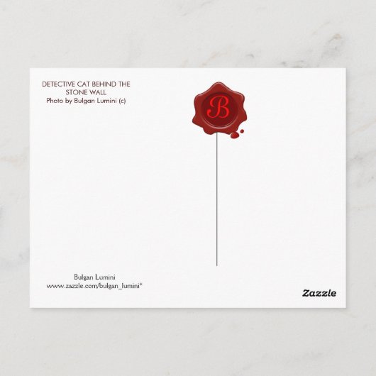 Carte Postale CHAT DÉTECTIF DERRIÈRE LE MUR DE PIERRE / Fête des (Dos)