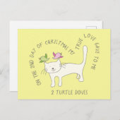 Carte Postale Chat Deux Tourterelles Doses Noël (Devant / Derrière)