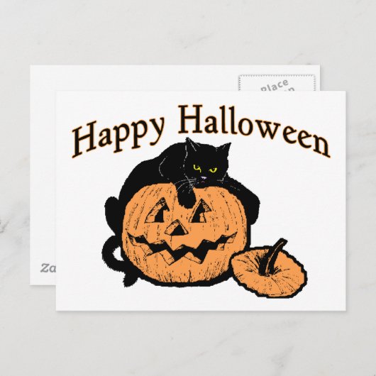 Carte Postale Chat d'Halloween (Devant / Derrière)