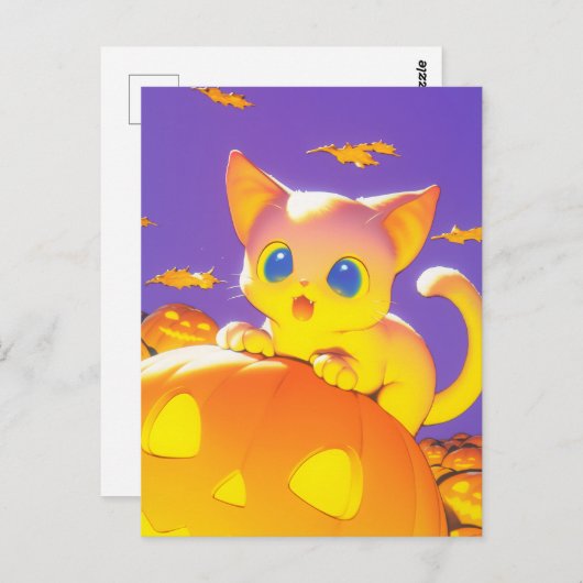 Carte Postale Chat d'Halloween (Devant / Derrière)