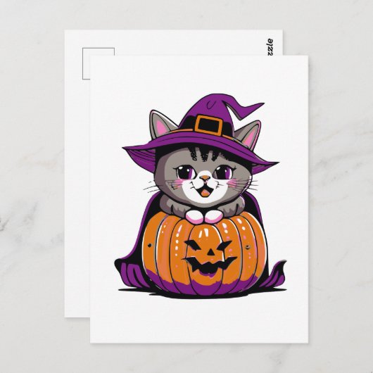 Carte Postale Chat d'Halloween adorable (Devant / Derrière)