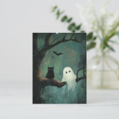 Carte Postale Chat d'Halloween et fantôme (Debout devant)