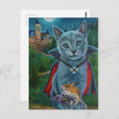 Carte Postale Chat d'Halloween et souris n° 3 Aquarelle Art (Devant / Derrière)