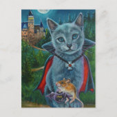 Carte Postale Chat d'Halloween et souris n° 3 Aquarelle Art (Devant)