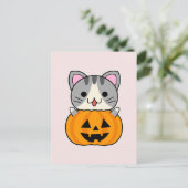 Carte Postale Chat d'Halloween mignonne à Jack-o'-lantern (Debout devant)