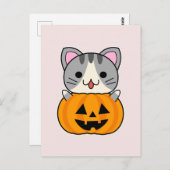 Carte Postale Chat d'Halloween mignonne à Jack-o'-lantern (Devant / Derrière)