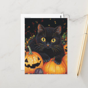 Carte Postale Chat d'Halloween noir