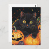 Carte Postale Chat d'Halloween noir (Devant / Derrière)