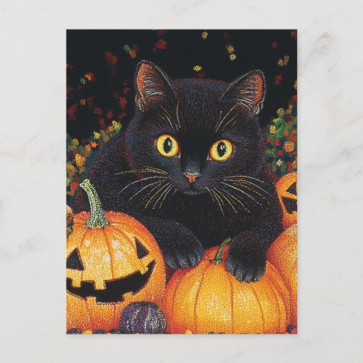 Carte Postale Chat d'Halloween noir (Devant)