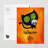 Carte Postale Chat d'Halloween noir avec crâne (Devant / Derrière)