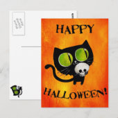Carte Postale Chat d'Halloween noir avec crâne (Devant / Derrière)