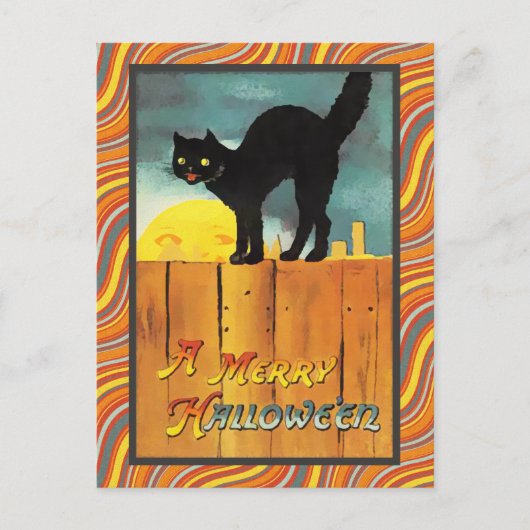 Carte Postale Chat d'Halloween vintage (Devant)