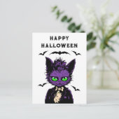 Carte Postale Chat d'Halloween violet (Debout devant)