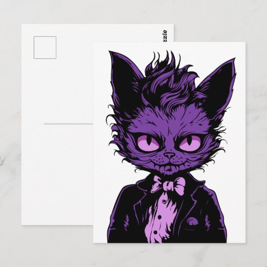 Carte Postale Chat d'Halloween violet (Devant / Derrière)