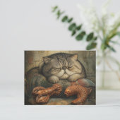 Carte Postale Chat dormant avec homard et poisson (Debout devant)