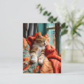 Carte Postale Chat dormant près de la fenêtre avec oreiller et c (Debout devant)