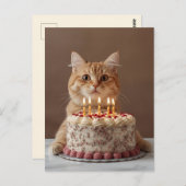 Carte Postale Chat drôle avec gâteau d'anniversaire (Devant / Derrière)