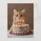 Carte Postale Chat drôle avec gâteau d'anniversaire (Devant)