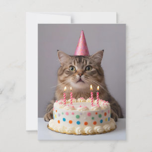 Carte Postale Chat drôle avec gâteau d'anniversaire