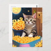 Carte Postale Chat drôle avec pâtes (Devant / Derrière)