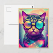 Carte Postale Chat Drôle Cool Psychédélique lunettes (Devant / Derrière)
