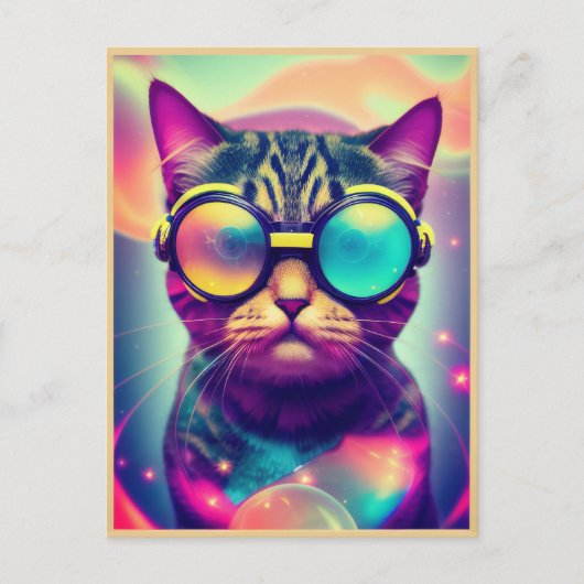 Carte Postale Chat Drôle Cool Psychédélique lunettes (Devant)