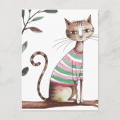 Carte Postale Chat Drôle d'Anniversaire avec Pull Peinture à l'E (Devant)