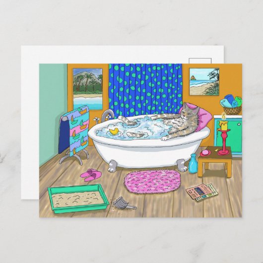 Carte Postale Chat drôle dans Bain 665 (Devant / Derrière)