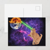 Carte Postale Chat drôle dans l'espace Galaxie Laser Terre (Devant / Derrière)