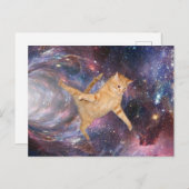 Carte Postale Chat drôle dans l'espace Trou de ver de Galaxie (Devant / Derrière)