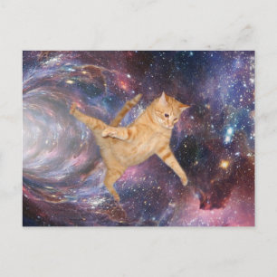 Carte Postale Chat drôle dans l'espace Trou de ver de Galaxie