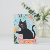 Carte Postale Chat drôle dans un beau bol (Debout devant)
