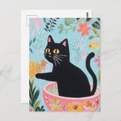 Carte Postale Chat drôle dans un beau bol (Devant / Derrière)