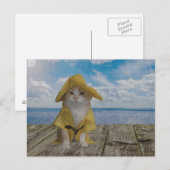 Carte Postale Chat drôle/Kitty en lickr jaune (Devant / Derrière)