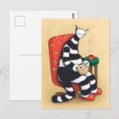 Carte Postale Chat drôle lisant de l'art (Devant / Derrière)