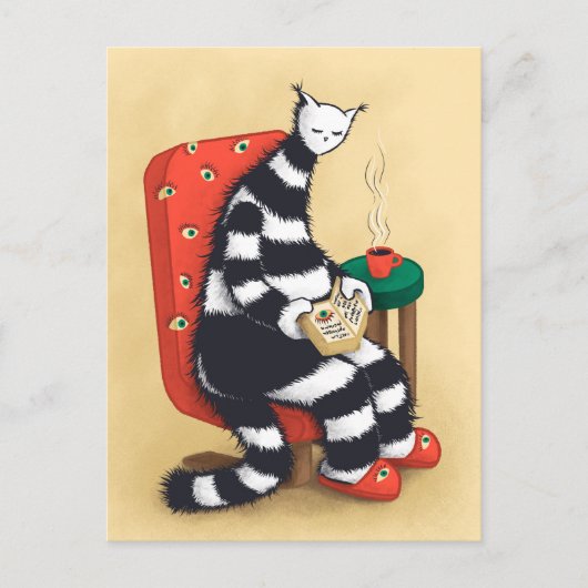 Carte Postale Chat drôle lisant de l'art (Devant)
